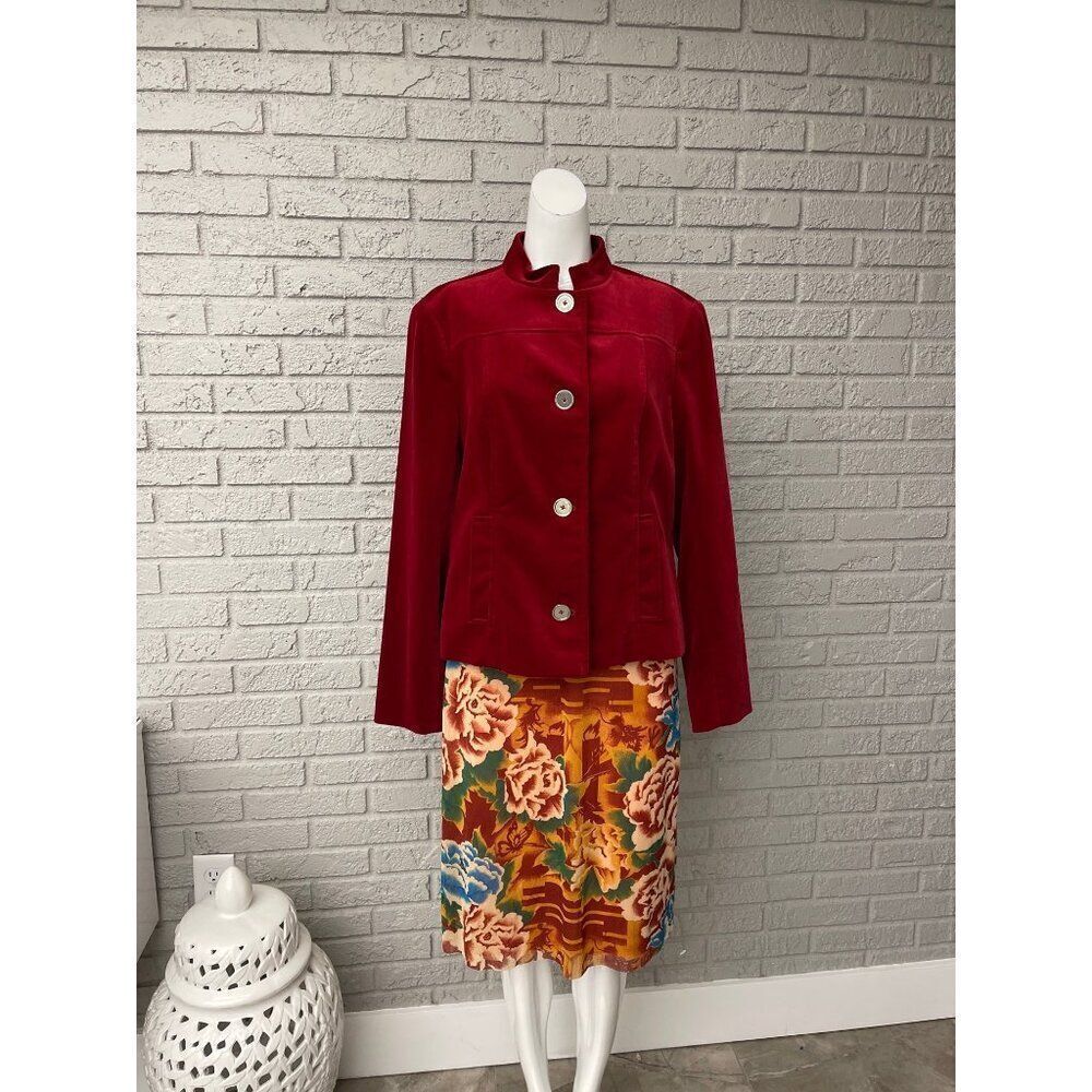 Jones New York Signature Women STRETCH Red Velvet Blazer Size L